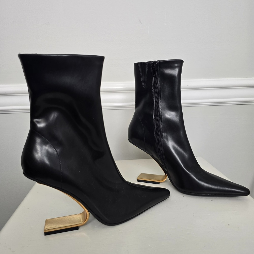 Jeffrey Campbell Compass Boots Size 6 Black Sculptural Heel Elevated Classic